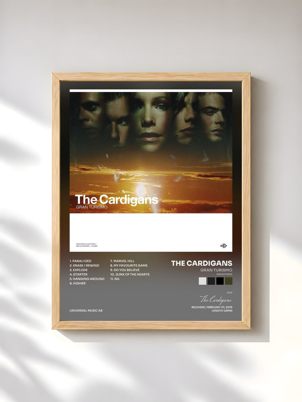 #bois Tableau de l'album Gran Turismo (Remastered) de The Cardigans, cadre en bois brut, imprimé et encadré en France