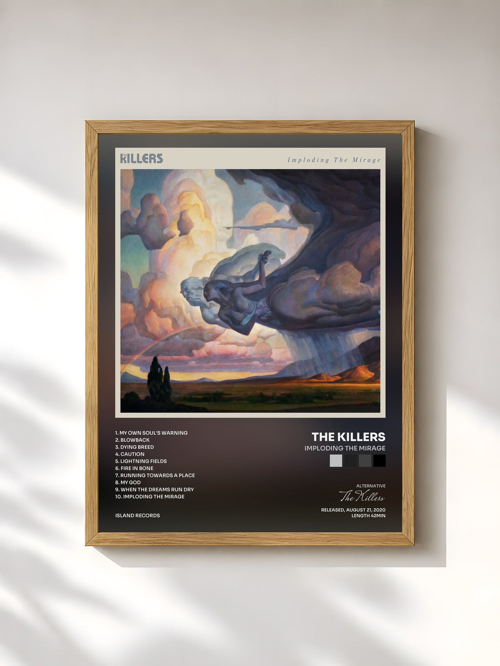 #bois Tableau de l'album Imploding The Mirage de The Killers, cadre en bois brut, imprimé et encadré en France