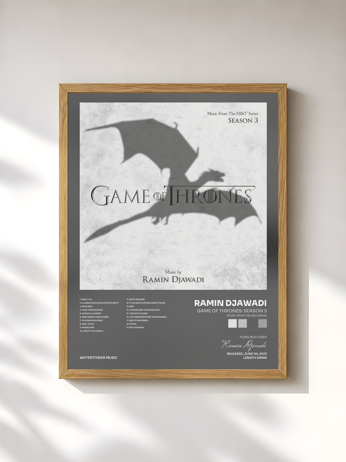 #bois Tableau de l'album Game Of Thrones: Season 3 (Music from the HBO Series) de Ramin Djawadi, cadre en bois brut, imprimé et encadré en France