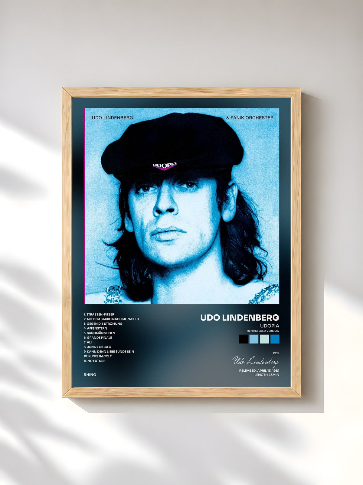 #bois Tableau de l'album Udopia (Remastered Version) de Udo Lindenberg, cadre en bois brut, imprimé et encadré en France