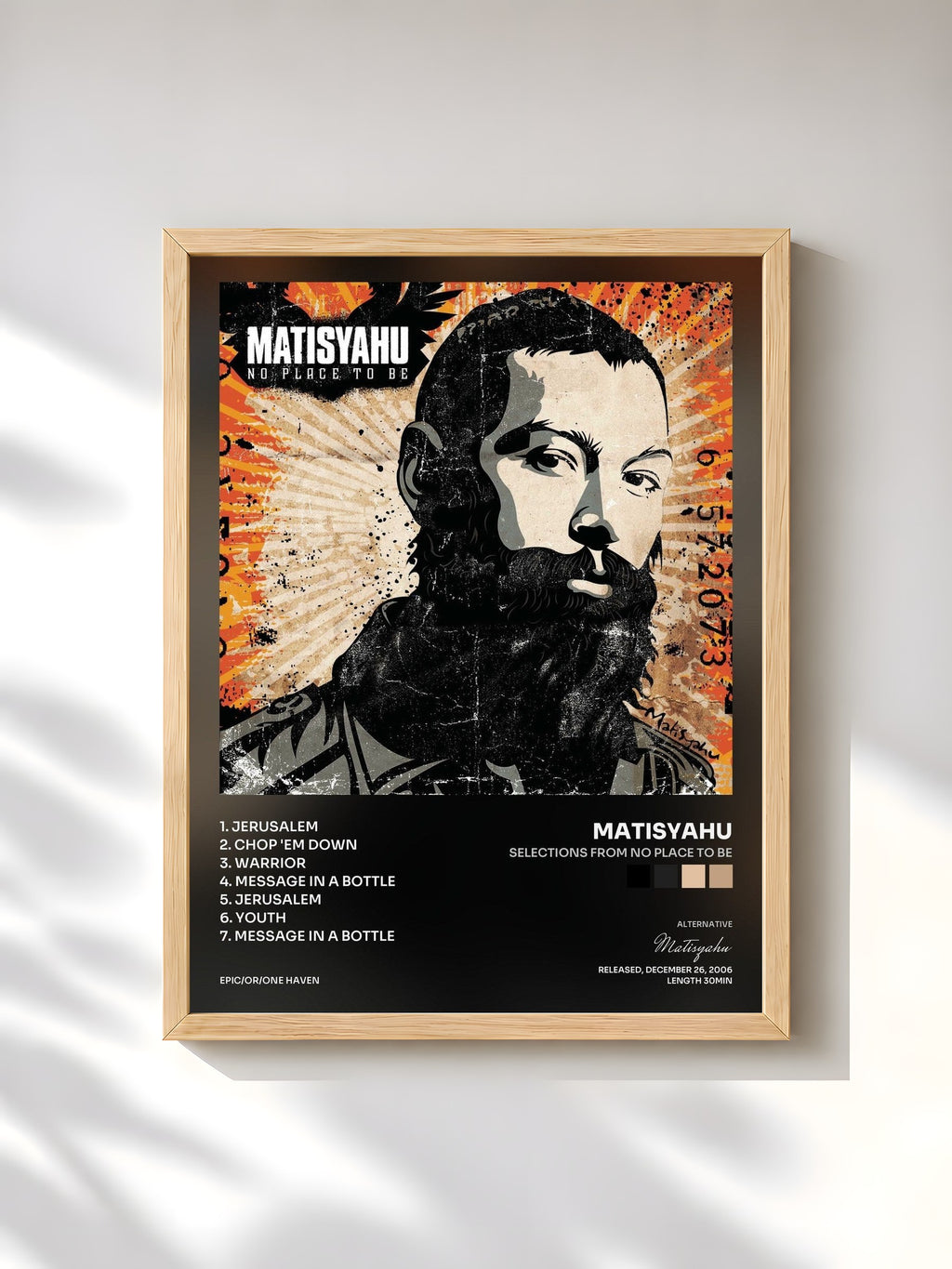#bois Tableau de l'album Selections from No Place To Be de Matisyahu, cadre en bois brut, imprimé et encadré en France