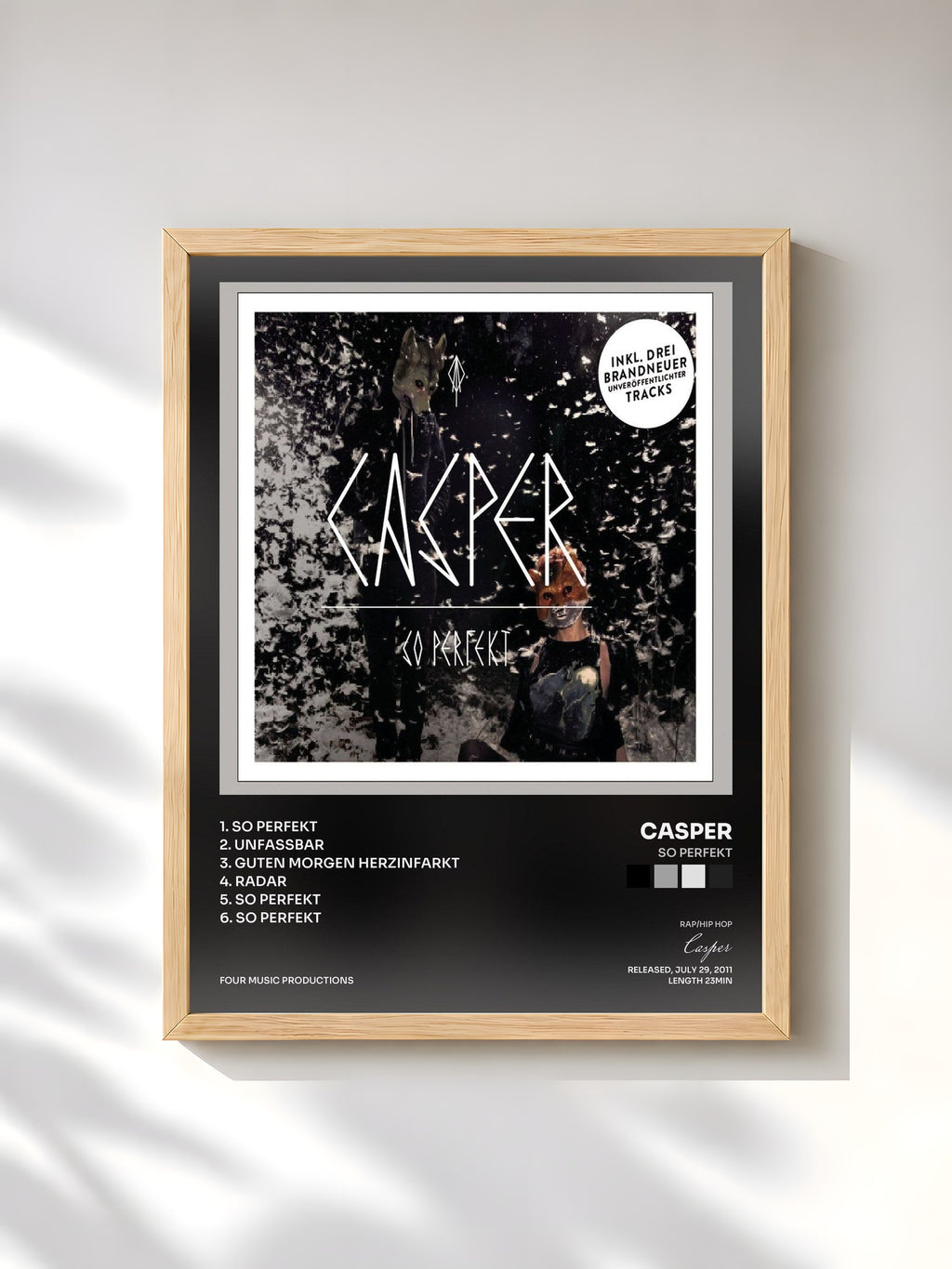 #bois Tableau de l'album So Perfekt de Casper, cadre en bois brut, imprimé et encadré en France