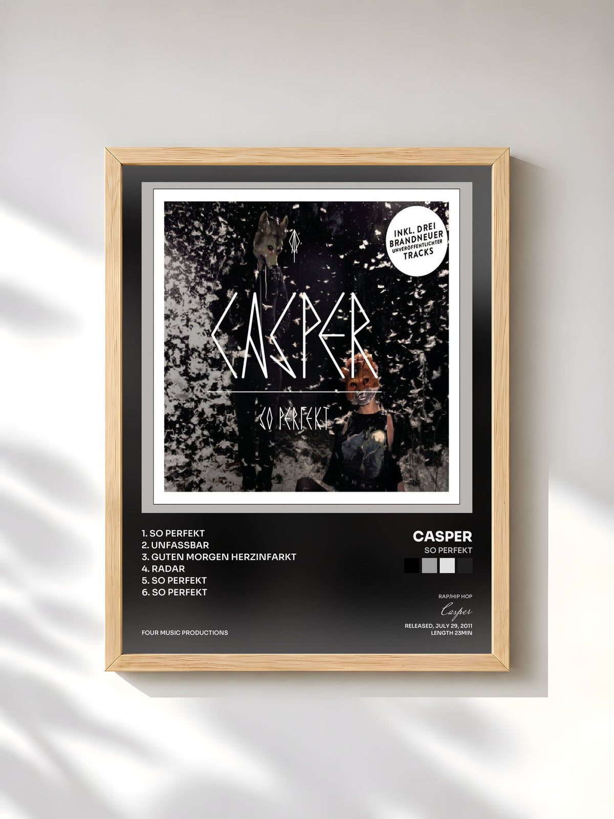 #bois Tableau de l'album So Perfekt de Casper, cadre en bois brut, imprimé et encadré en France