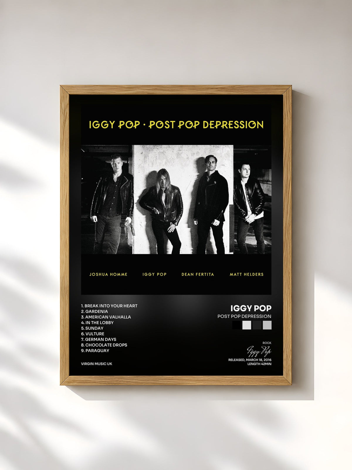 #bois Tableau de l'album Post Pop Depression de Iggy Pop, cadre en bois brut, imprimé et encadré en France