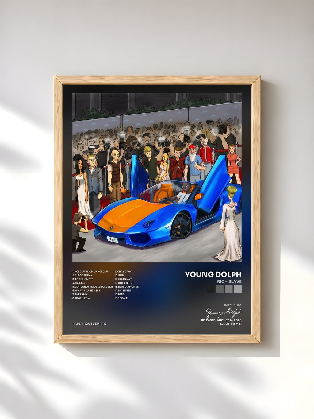 #bois Tableau de l'album Rich Slave de Young Dolph, cadre en bois brut, imprimé et encadré en France