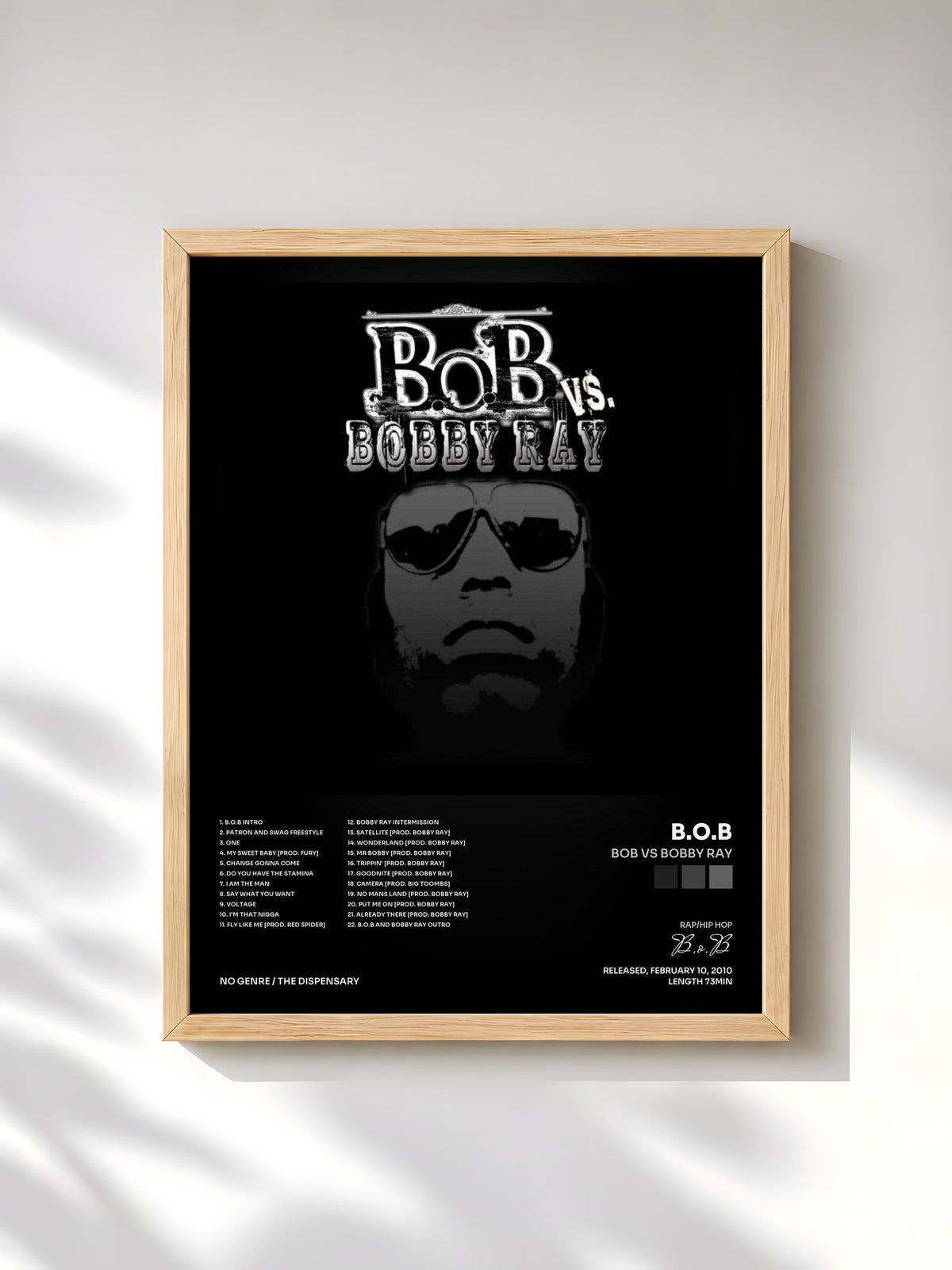 #bois Tableau de l'album Bob vs Bobby Ray de B.o.B, cadre en bois brut, imprimé et encadré en France