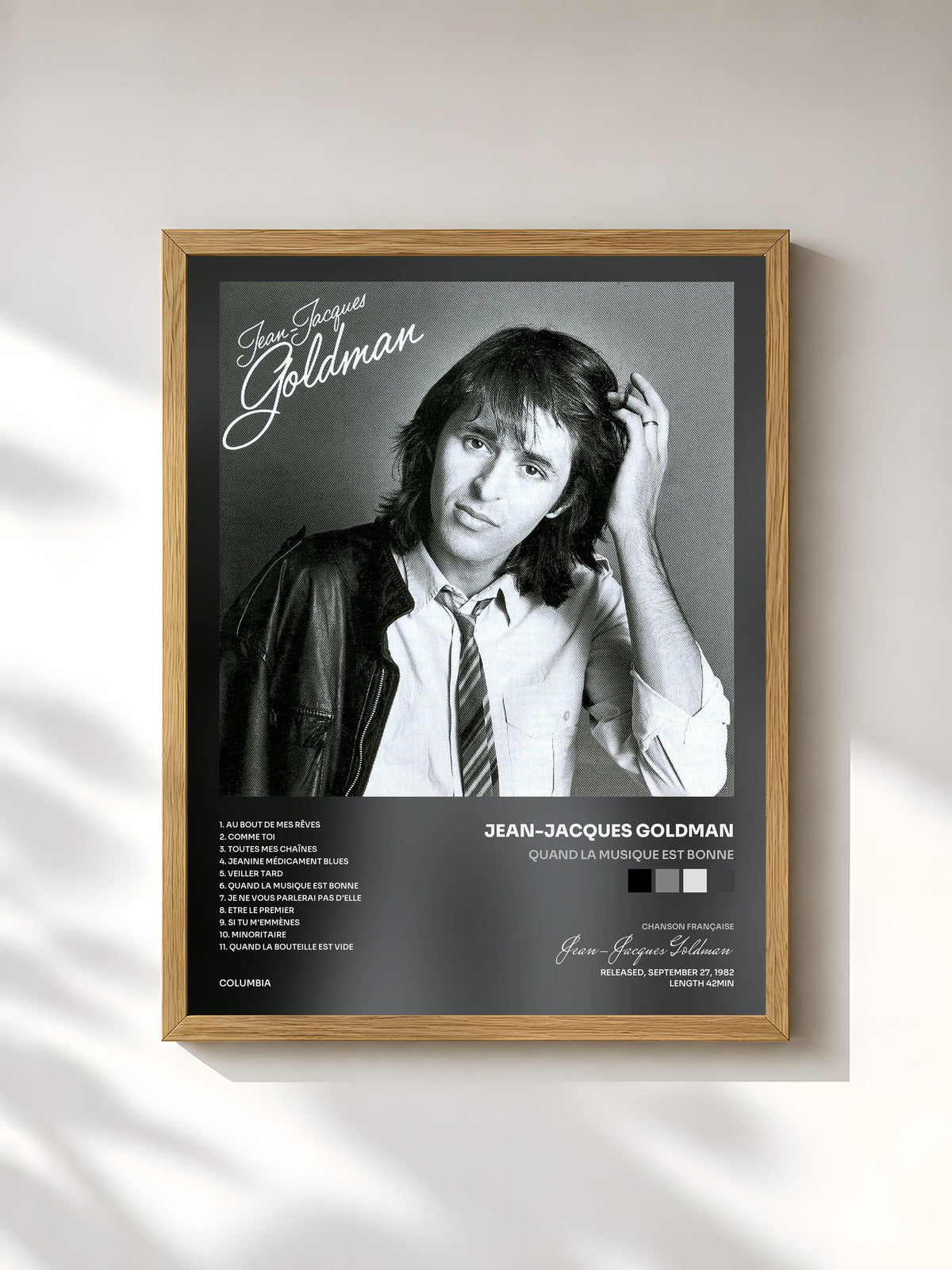 #bois Tableau de l'album Quand la musique est bonne de Jean-Jacques Goldman, cadre en bois brut, imprimé et encadré en France