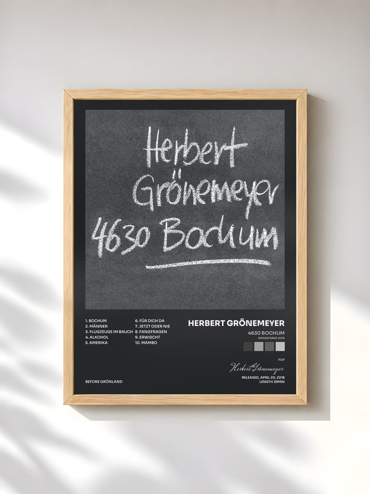 #bois Tableau de l'album 4630 Bochum (Remastered 2016) de Herbert Grönemeyer, cadre en bois brut, imprimé et encadré en France