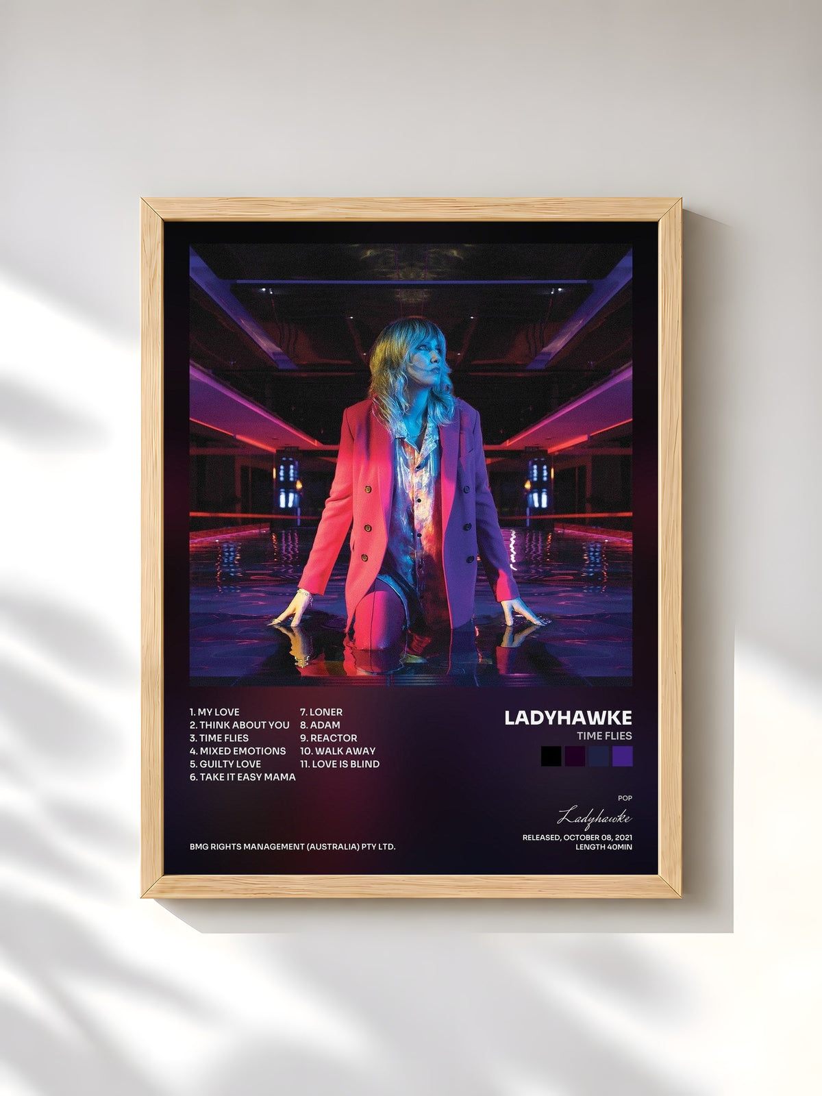 #bois Tableau de l'album Time Flies de Ladyhawke, cadre en bois brut, imprimé et encadré en France