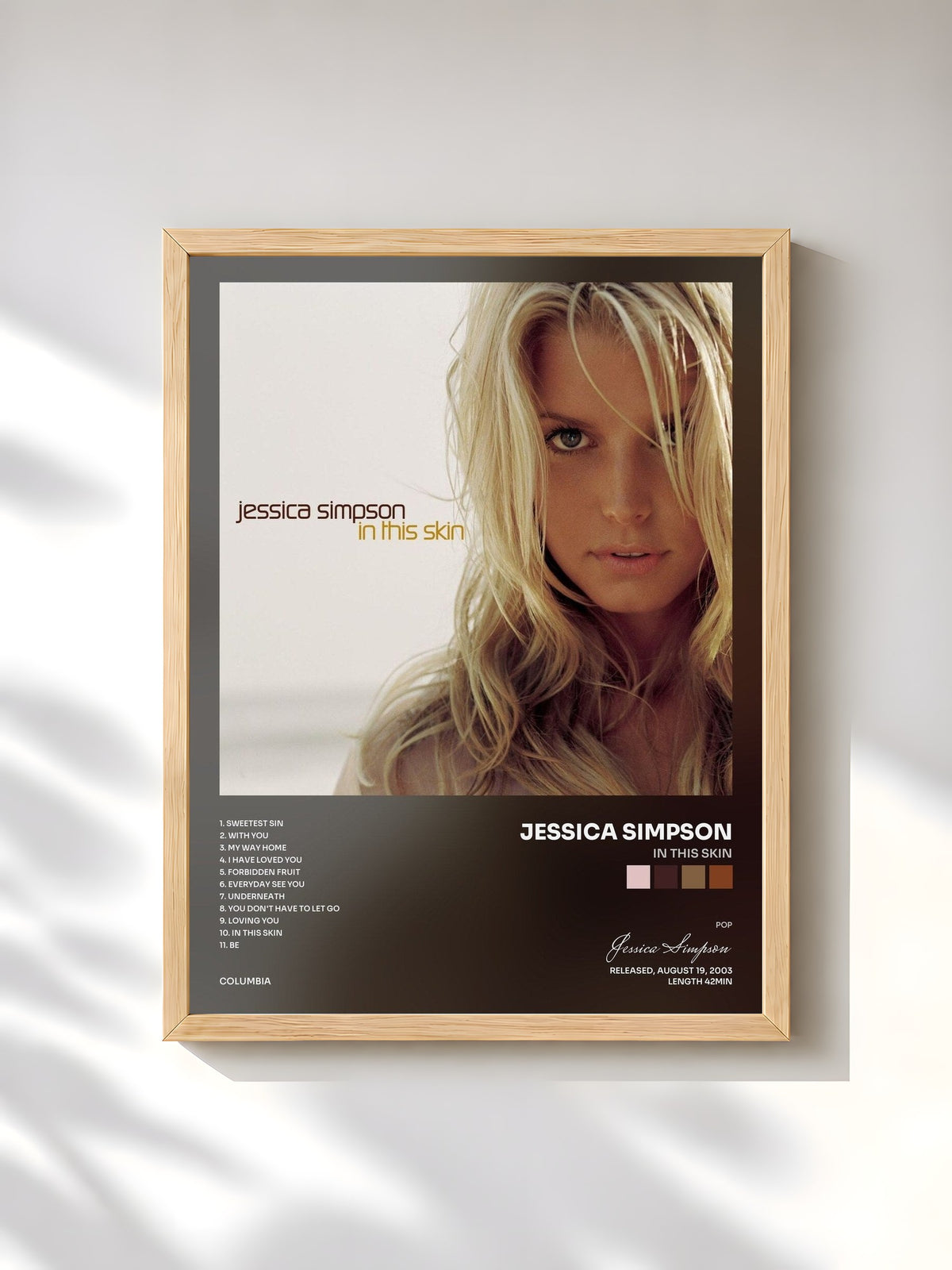 #bois Tableau de l'album In This Skin de Jessica Simpson, cadre en bois brut, imprimé et encadré en France