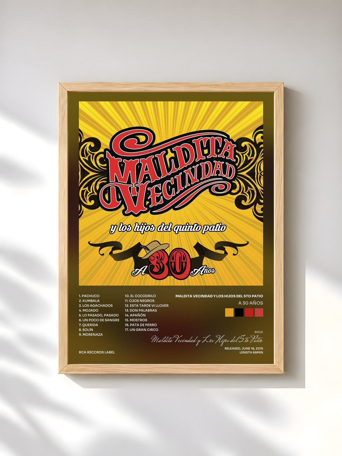 #bois Tableau de l'album A 30 Años de Maldita Vecindad y Los Hijos del 5to Patio, cadre en bois brut, imprimé et encadré en France