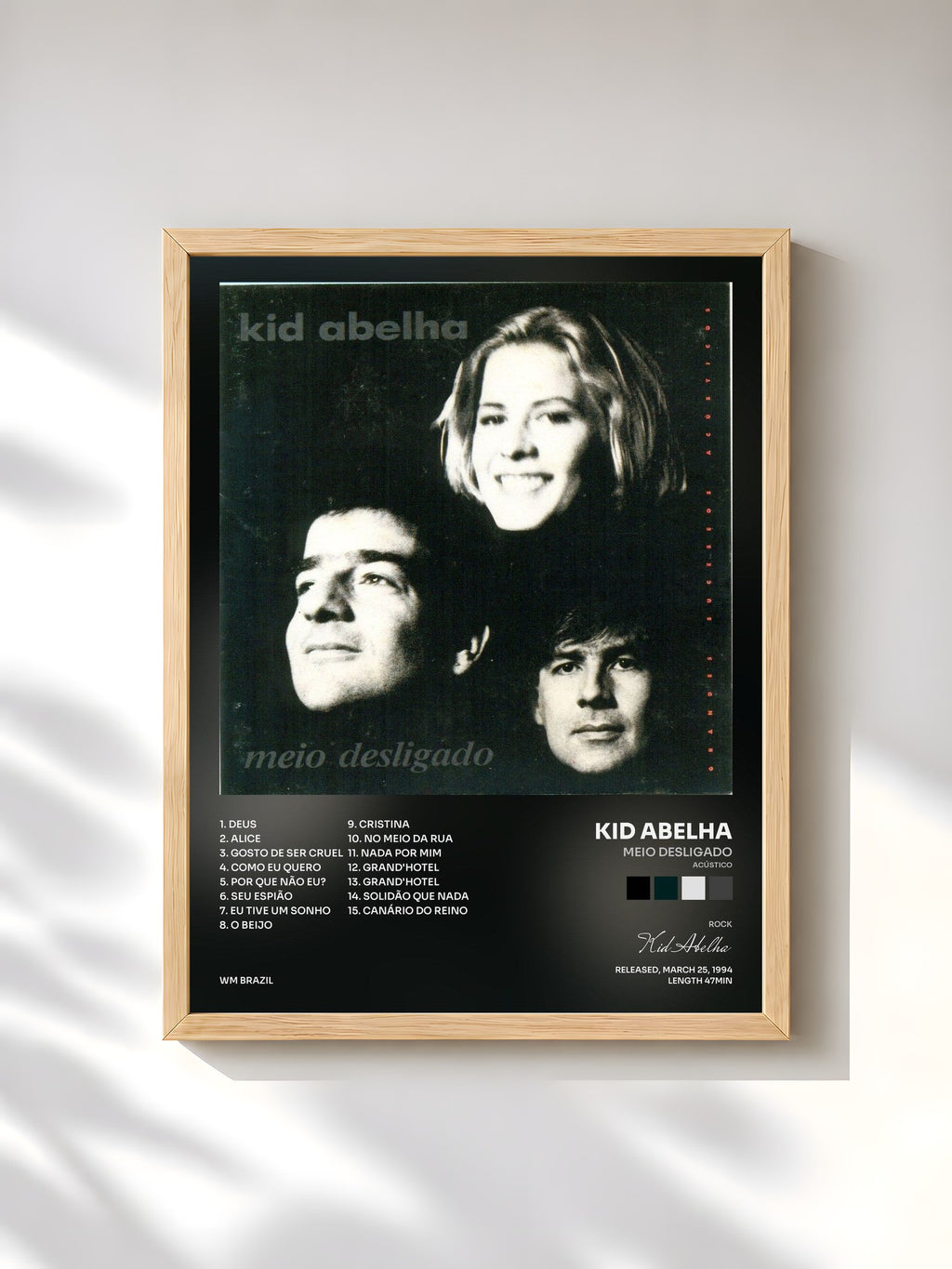 #bois Tableau de l'album Meio Desligado (Acústico) de Kid Abelha, cadre en bois brut, imprimé et encadré en France