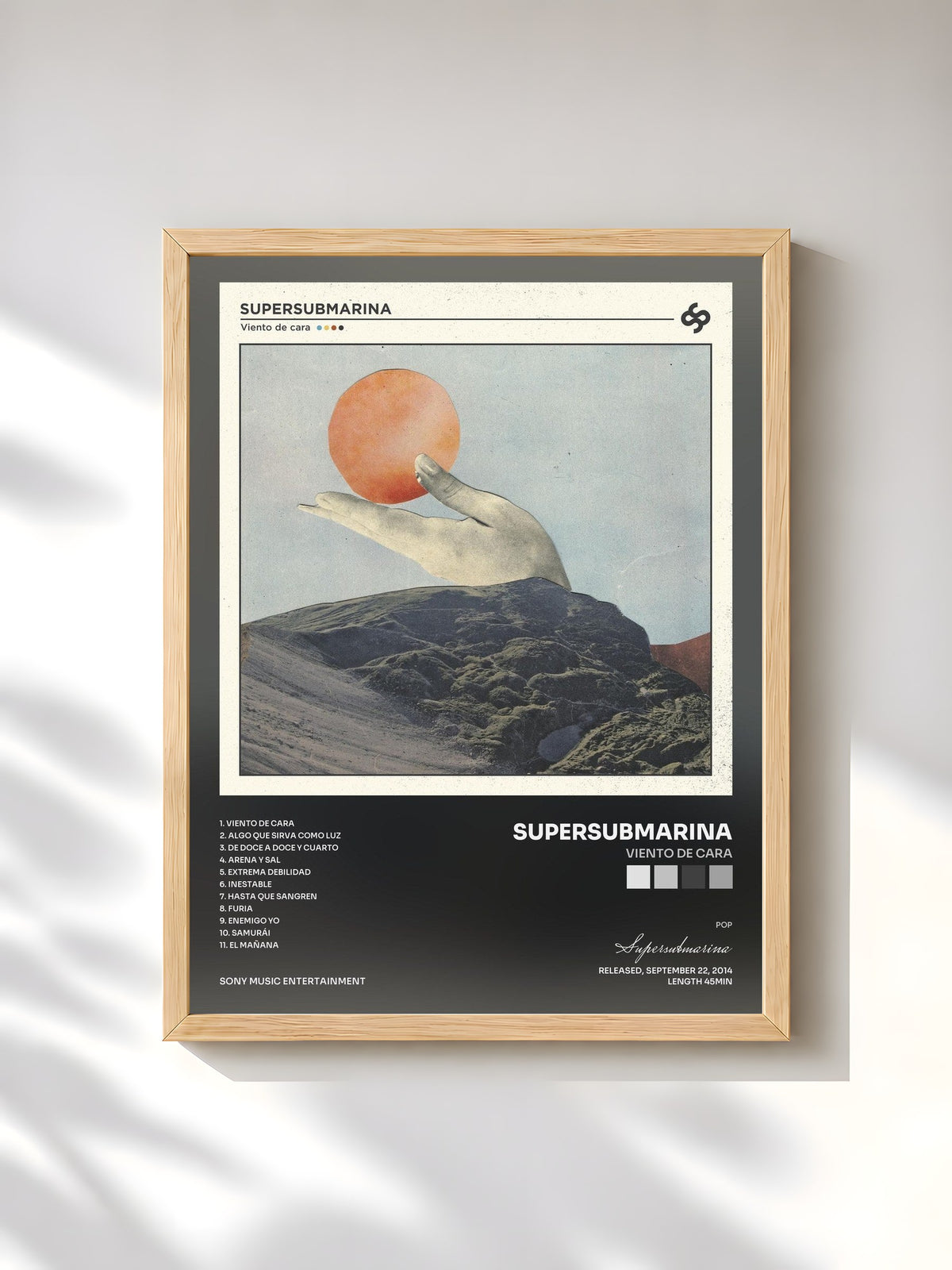 #bois Tableau de l'album Viento de Cara de Supersubmarina, cadre en bois brut, imprimé et encadré en France
