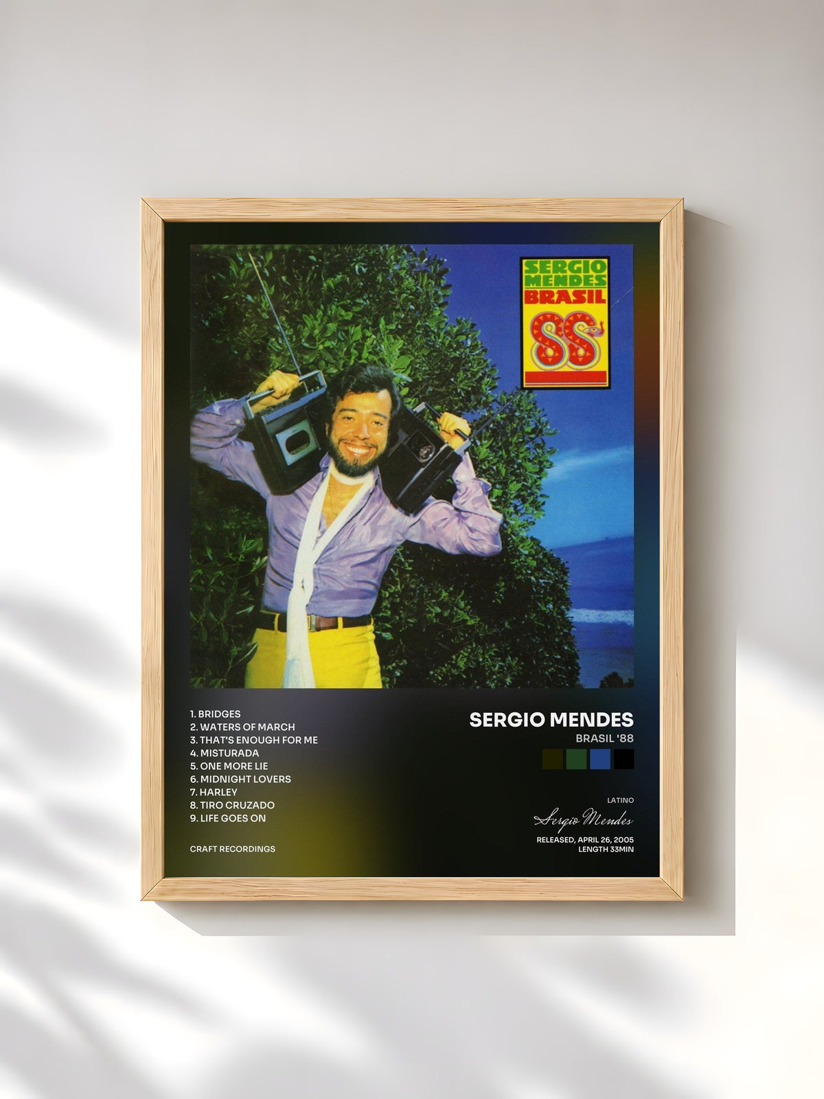 #bois Tableau de l'album Brasil '88 de Sergio Mendes, cadre en bois brut, imprimé et encadré en France