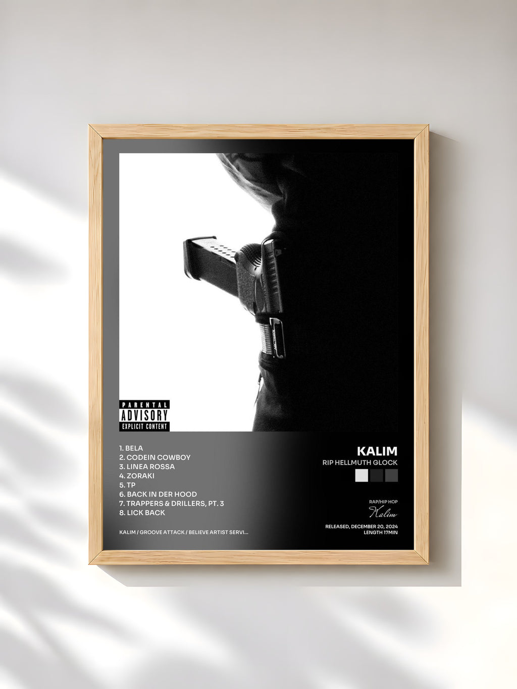 #bois Tableau de l'album RIP HELLMUTH GLOCK de Kalim, cadre en bois brut, imprimé et encadré en France