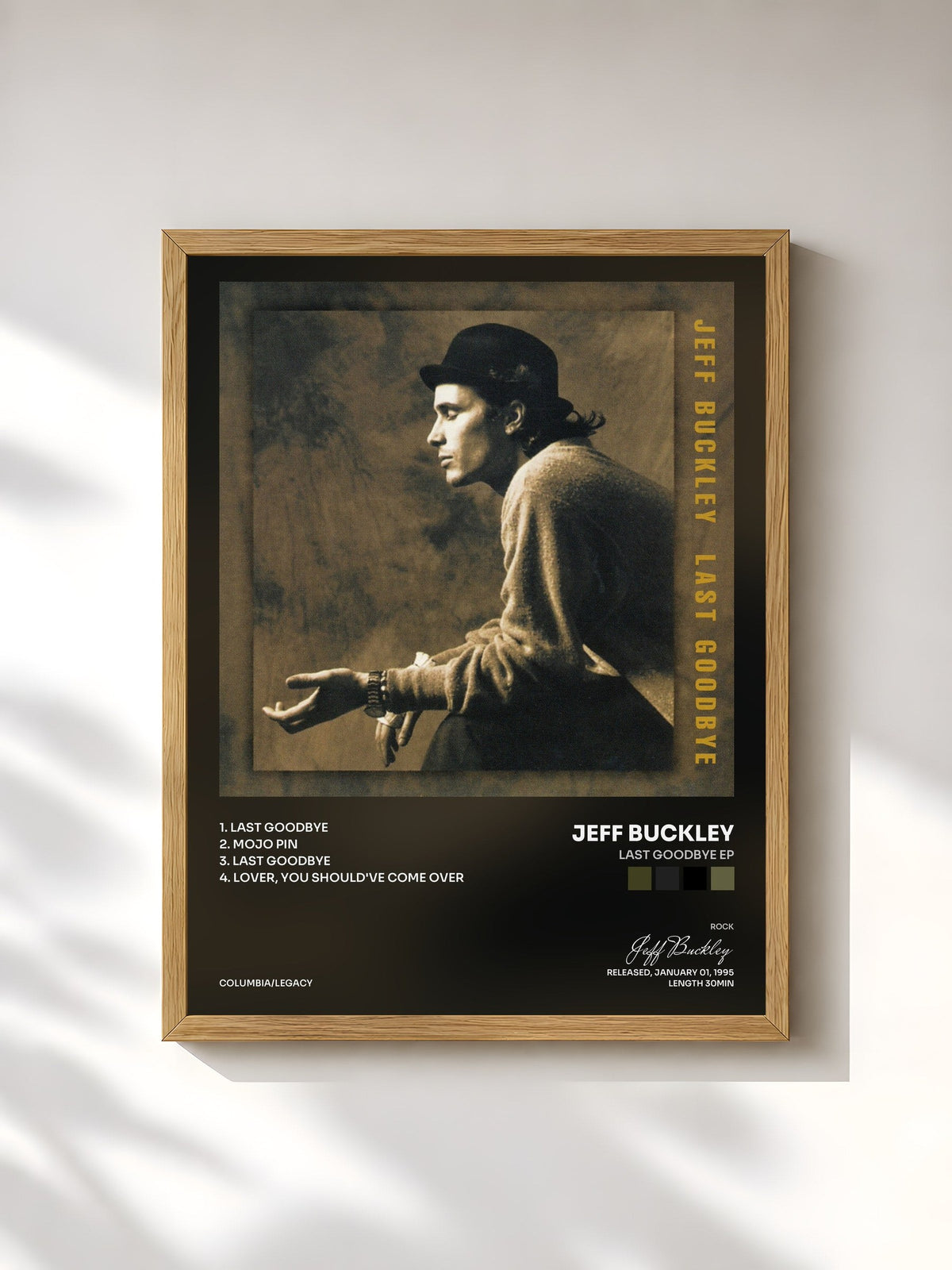 #bois Tableau de l'album Last Goodbye EP de Jeff Buckley, cadre en bois brut, imprimé et encadré en France