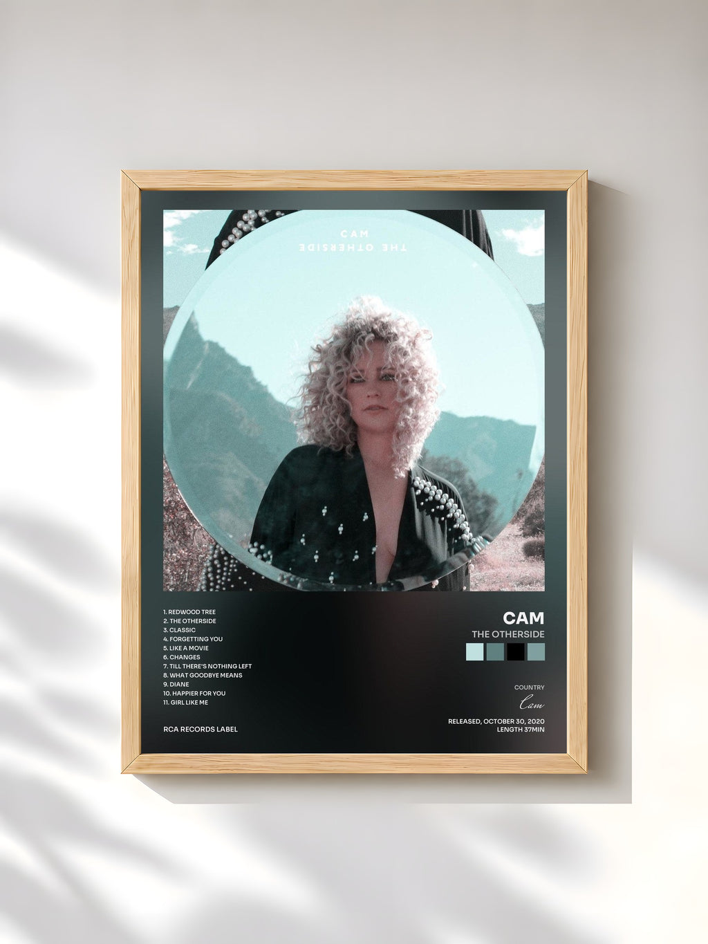 #bois Tableau de l'album The Otherside de Cam, cadre en bois brut, imprimé et encadré en France
