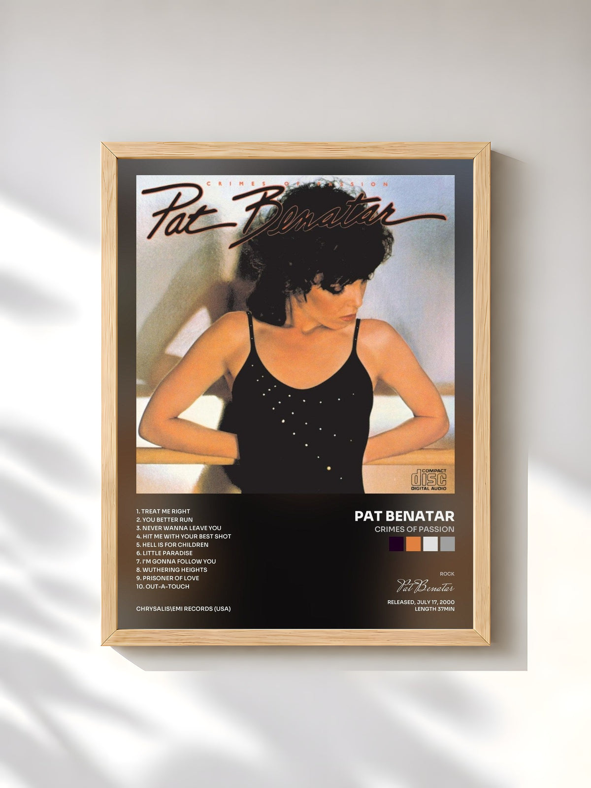 #bois Tableau de l'album Crimes Of Passion de Pat Benatar, cadre en bois brut, imprimé et encadré en France