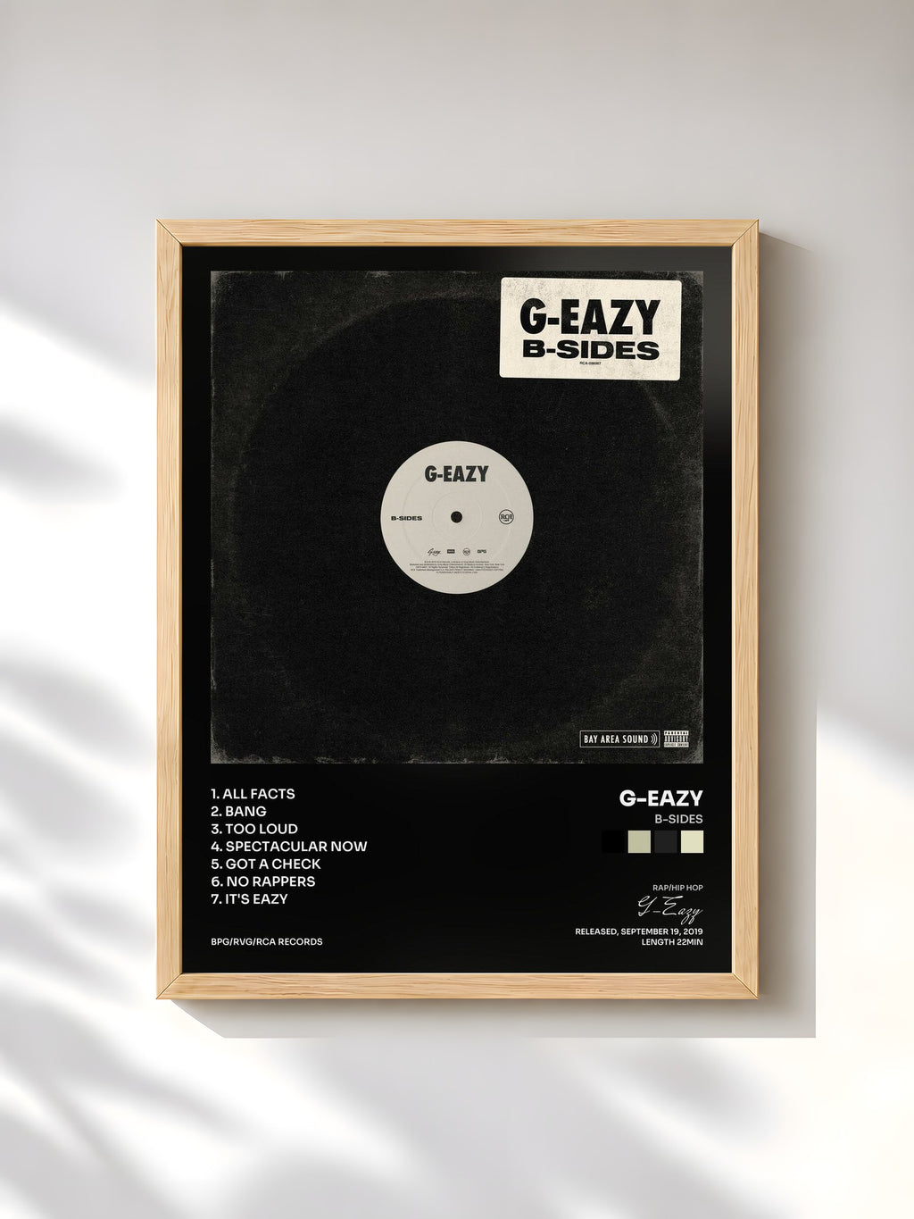 #bois Tableau de l'album B-Sides de G-Eazy, cadre en bois brut, imprimé et encadré en France