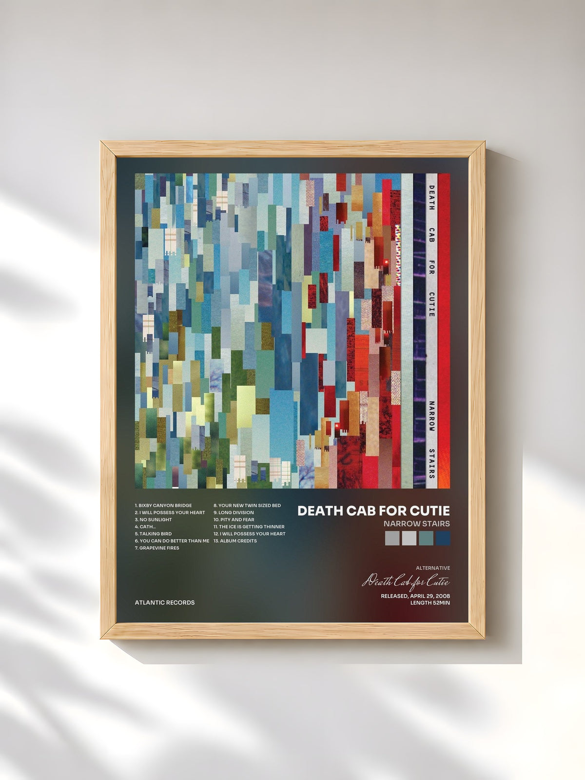 #bois Tableau de l'album Narrow Stairs de Death Cab for Cutie, cadre en bois brut, imprimé et encadré en France