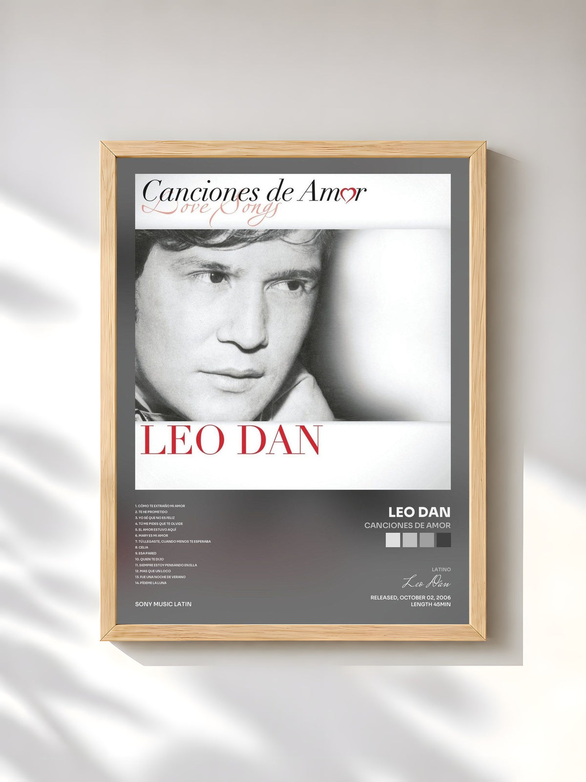 #bois Tableau de l'album Canciones De Amor de Leo Dan, cadre en bois brut, imprimé et encadré en France