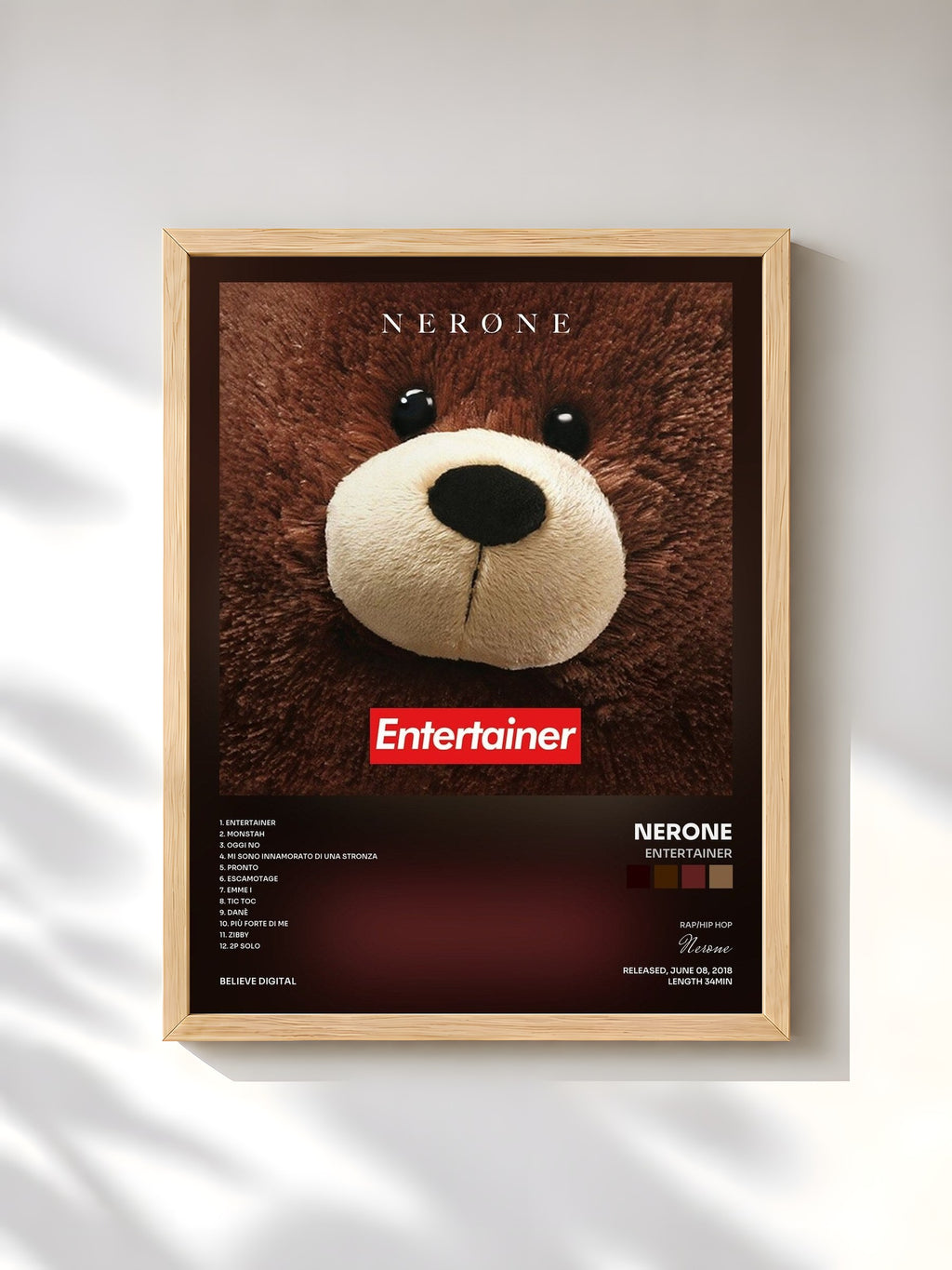 #bois Tableau de l'album Entertainer de Nerone, cadre en bois brut, imprimé et encadré en France