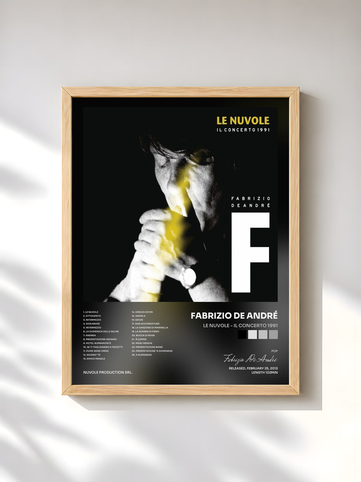 #bois Tableau de l'album Le Nuvole - Il concerto 1991 de Fabrizio De André, cadre en bois brut, imprimé et encadré en France