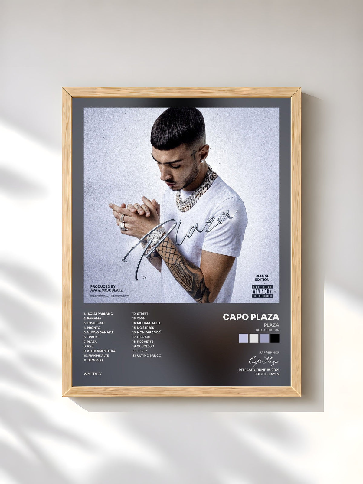 #bois Tableau de l'album PLAZA (Deluxe Edition) de Capo Plaza, cadre en bois brut, imprimé et encadré en France