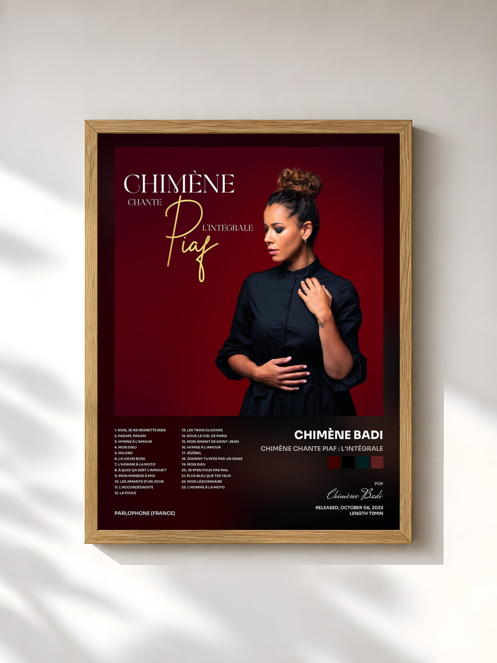 #bois Tableau de l'album Chimène chante Piaf : L'intégrale de Chimène Badi, cadre en bois brut, imprimé et encadré en France