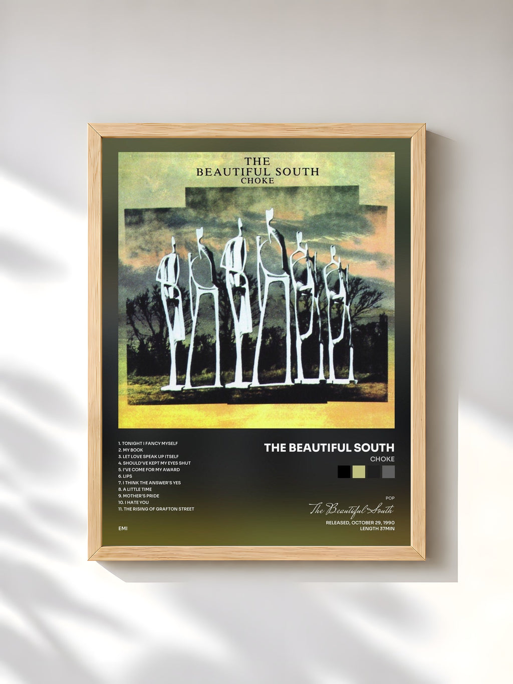 #bois Tableau de l'album Choke de The Beautiful South, cadre en bois brut, imprimé et encadré en France
