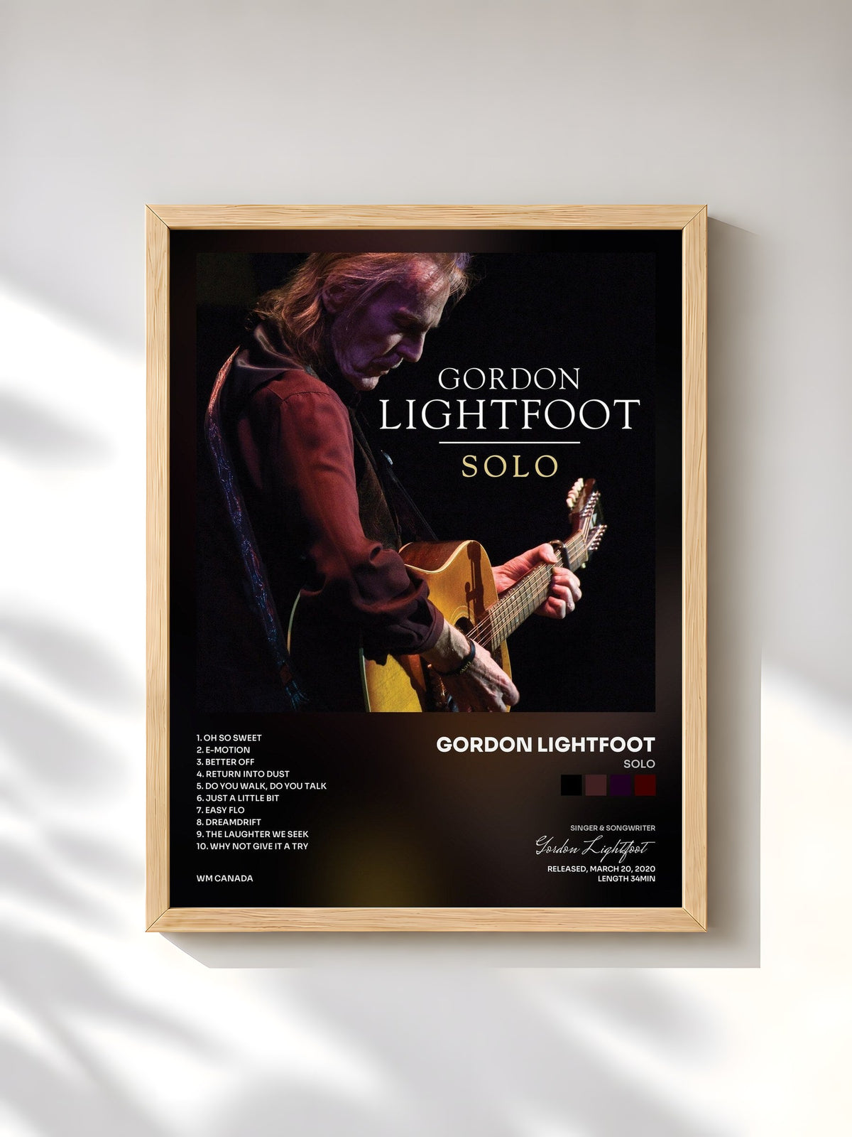 #bois Tableau de l'album Solo de Gordon Lightfoot, cadre en bois brut, imprimé et encadré en France