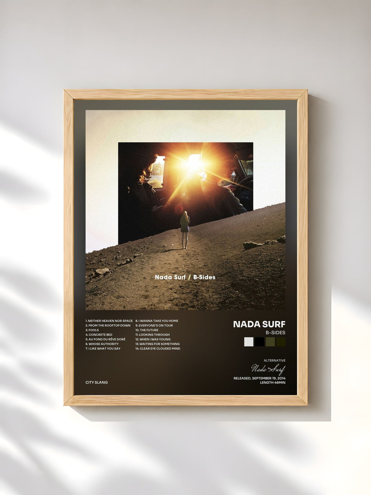 #bois Tableau de l'album B-Sides de Nada Surf, cadre en bois brut, imprimé et encadré en France