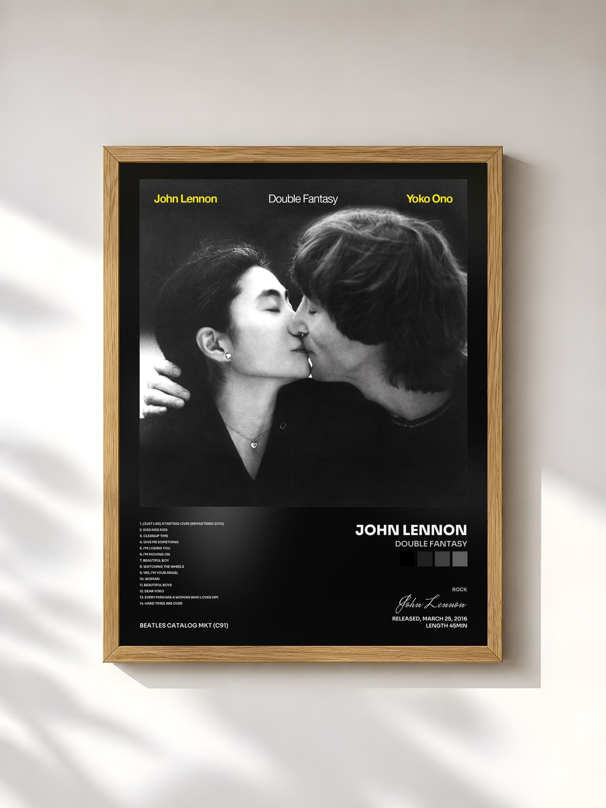 #bois Tableau de l'album Double Fantasy de John Lennon, cadre en bois brut, imprimé et encadré en France