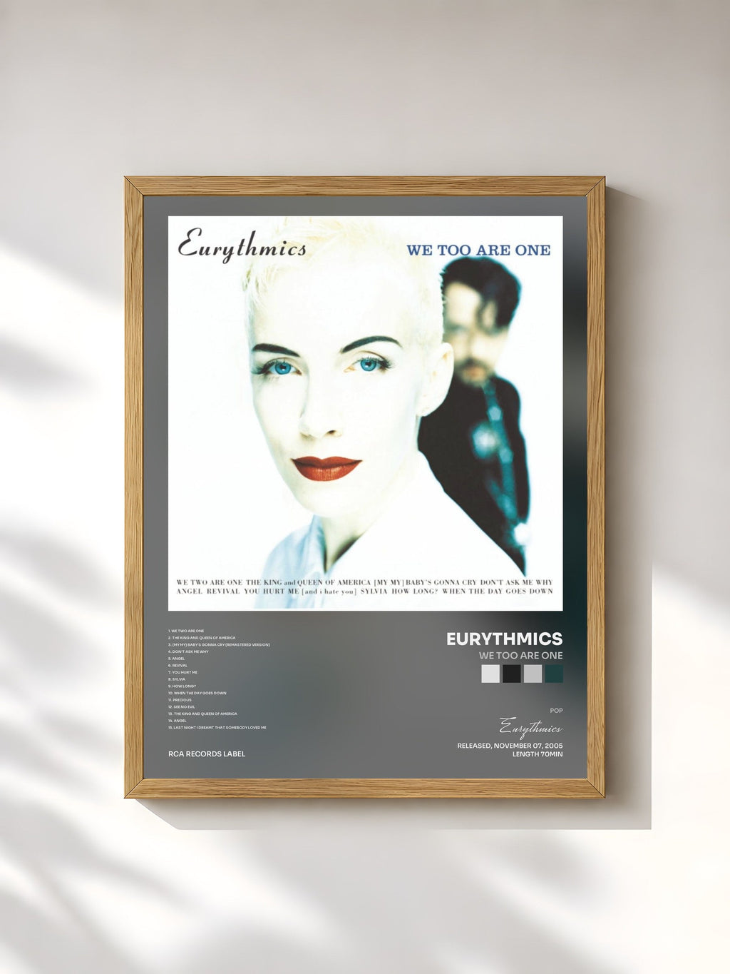 #bois Tableau de l'album We Too Are One de Eurythmics, cadre en bois brut, imprimé et encadré en France