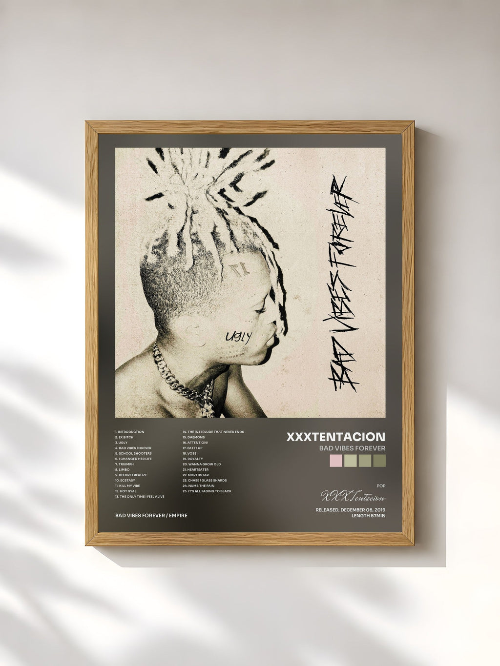 #bois Tableau de l'album Bad Vibes Forever de XXXTentacion, cadre en bois brut, imprimé et encadré en France