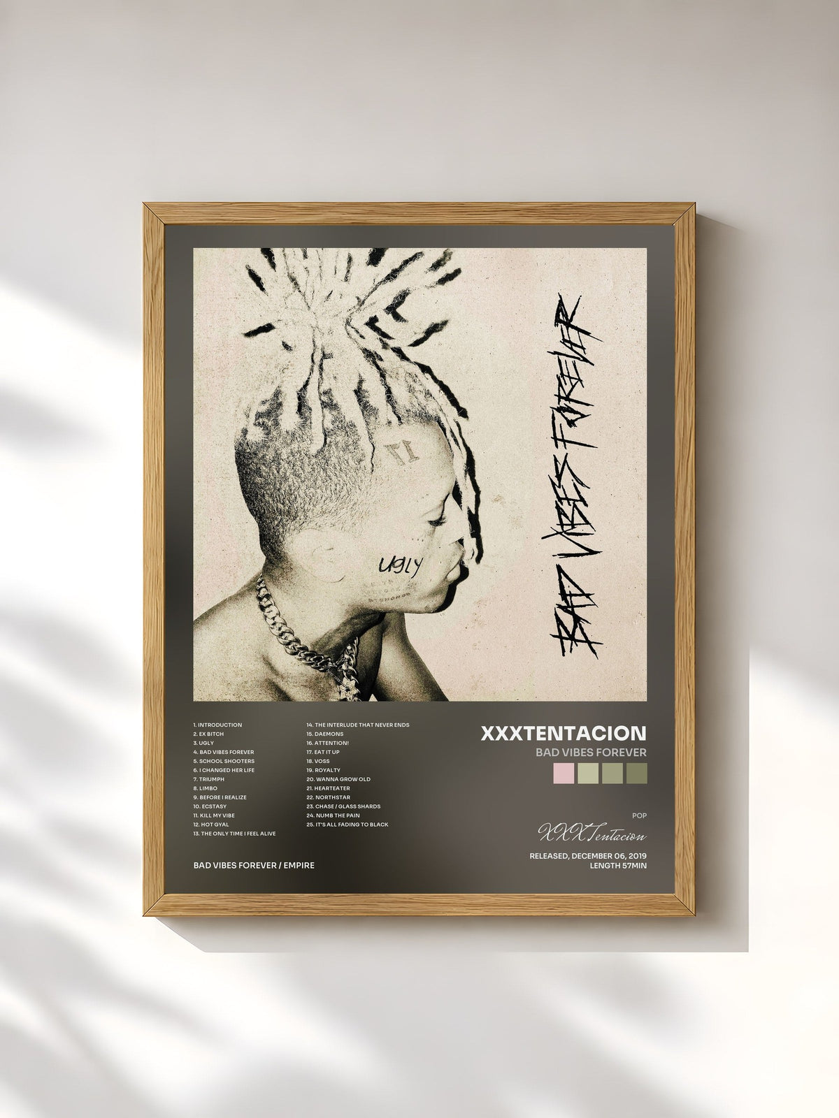 #bois Tableau de l'album Bad Vibes Forever de XXXTentacion, cadre en bois brut, imprimé et encadré en France