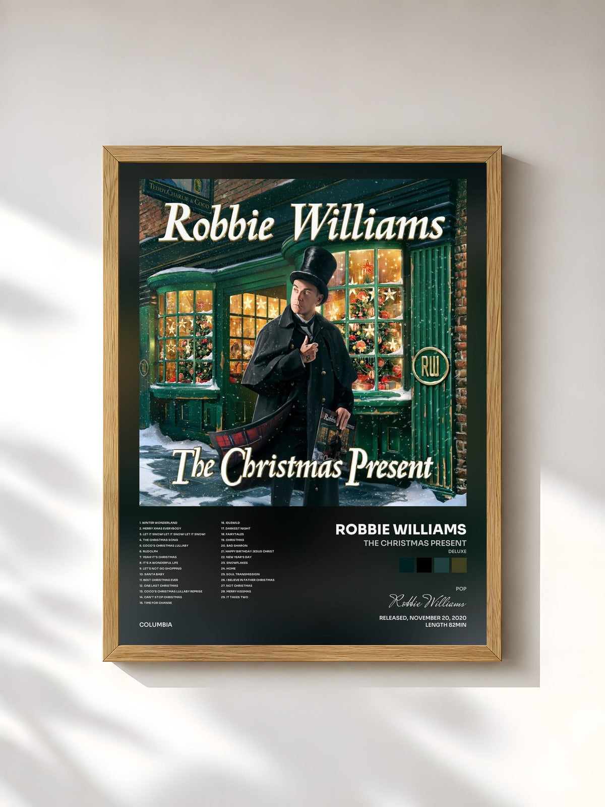 #bois Tableau de l'album The Christmas Present (Deluxe) de Robbie Williams, cadre en bois brut, imprimé et encadré en France