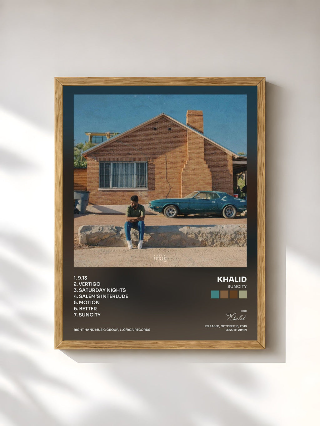 #bois Tableau de l'album Suncity de Khalid, cadre en bois brut, imprimé et encadré en France