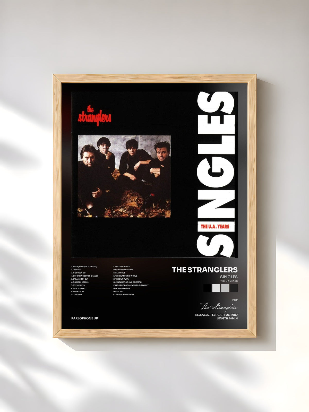 #bois Tableau de l'album Singles (The UA Years) de The Stranglers, cadre en bois brut, imprimé et encadré en France