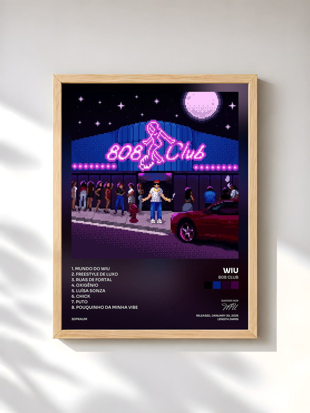 #bois Tableau de l'album 808 CLUB de WIU, cadre en bois brut, imprimé et encadré en France