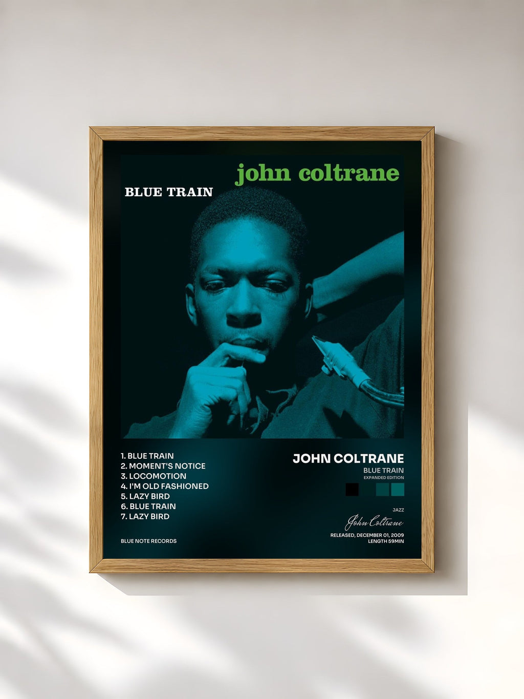#bois Tableau de l'album Blue Train (Expanded Edition) de John Coltrane, cadre en bois brut, imprimé et encadré en France