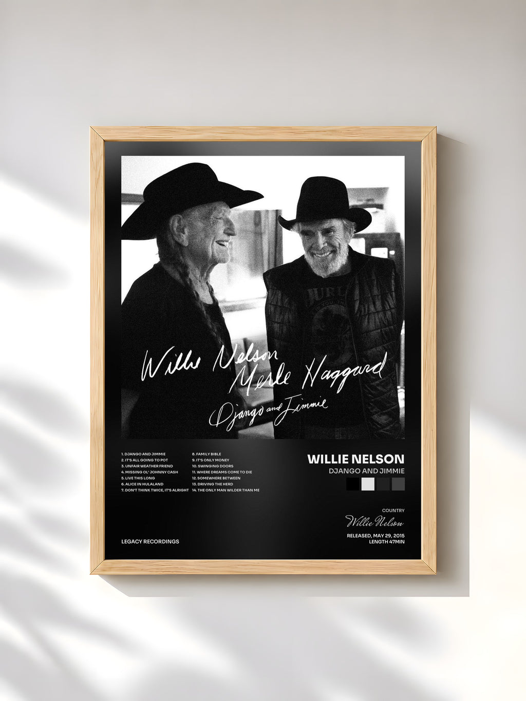 #bois Tableau de l'album Django and Jimmie de Willie Nelson, cadre en bois brut, imprimé et encadré en France
