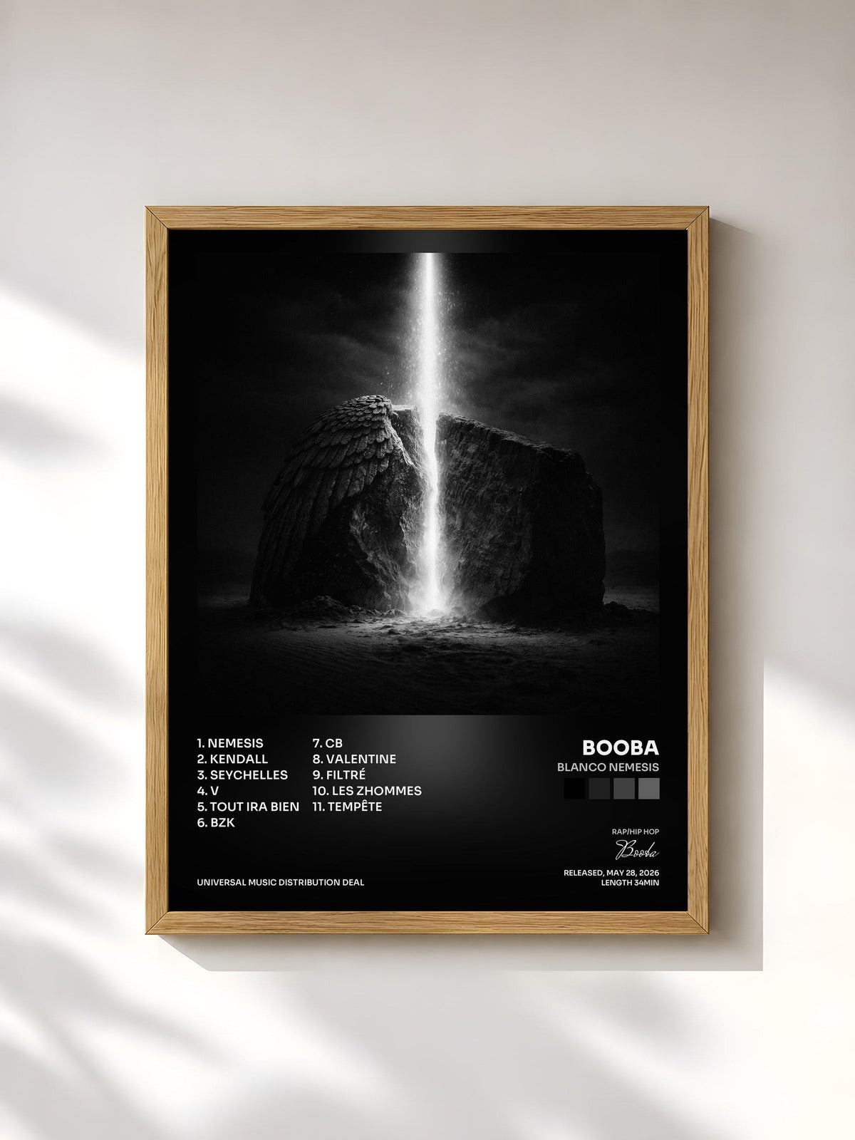 #bois Tableau de l'album Blanco nemesis de Booba, cadre en bois brut, imprimé et encadré en France