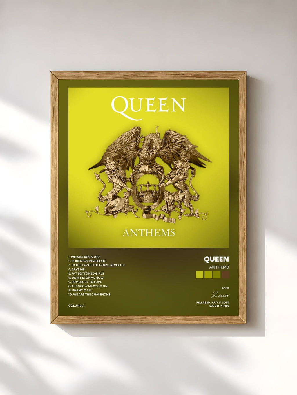 #bois Tableau de l'album Anthems de Queen, cadre en bois brut, imprimé et encadré en France