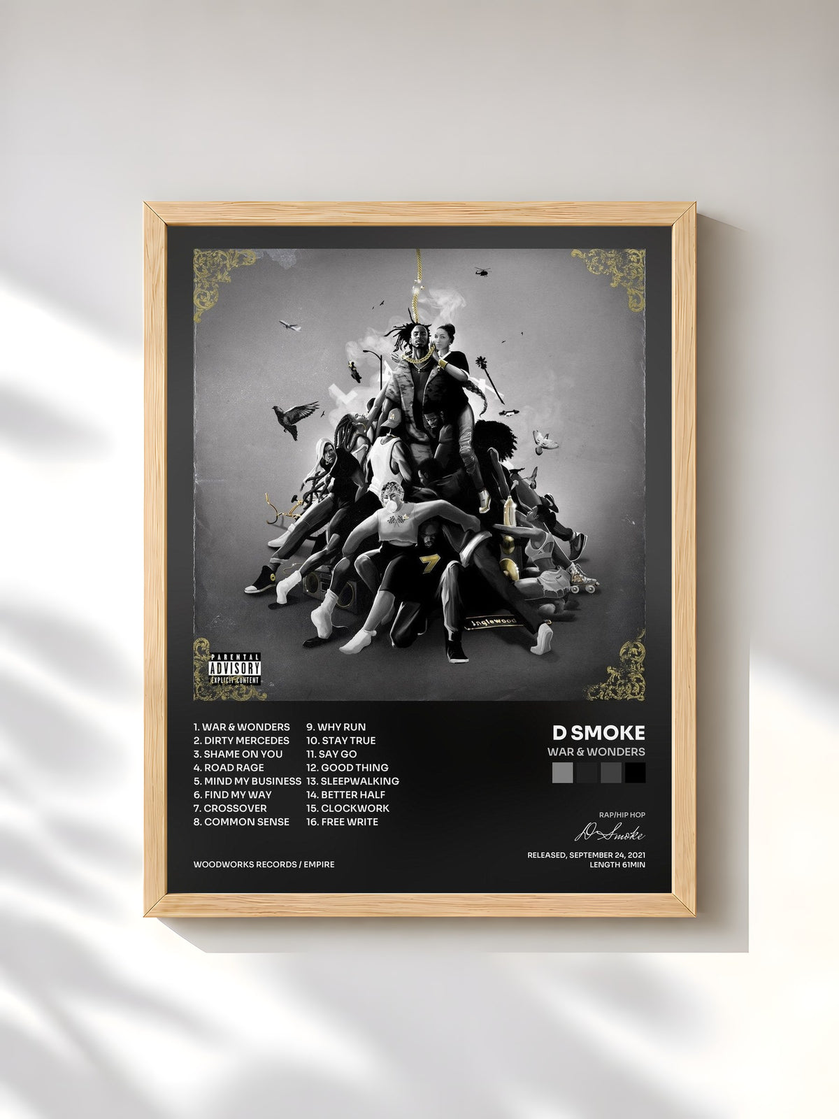 #bois Tableau de l'album War & Wonders de D Smoke, cadre en bois brut, imprimé et encadré en France