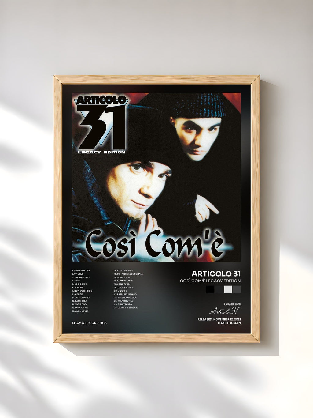 #bois Tableau de l'album Così com'è LEGACY EDITION de Articolo 31, cadre en bois brut, imprimé et encadré en France