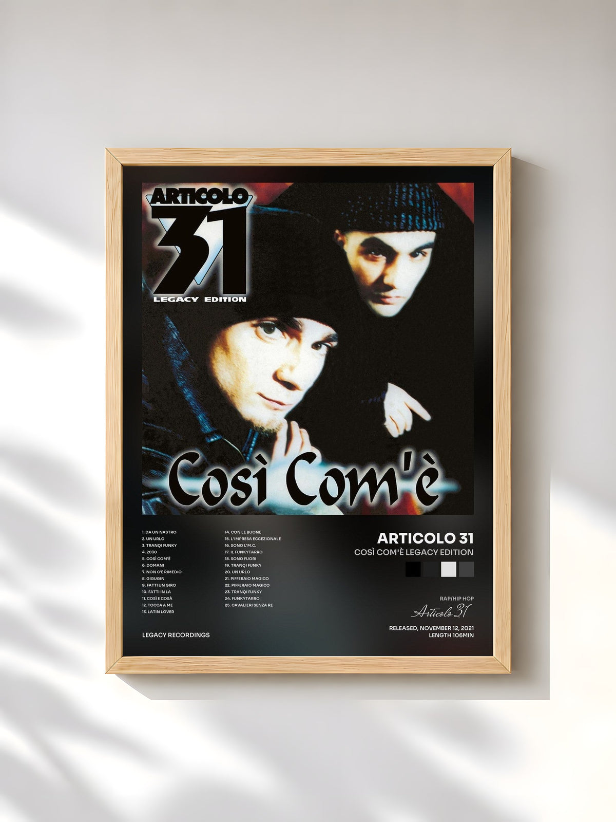 #bois Tableau de l'album Così com'è LEGACY EDITION de Articolo 31, cadre en bois brut, imprimé et encadré en France