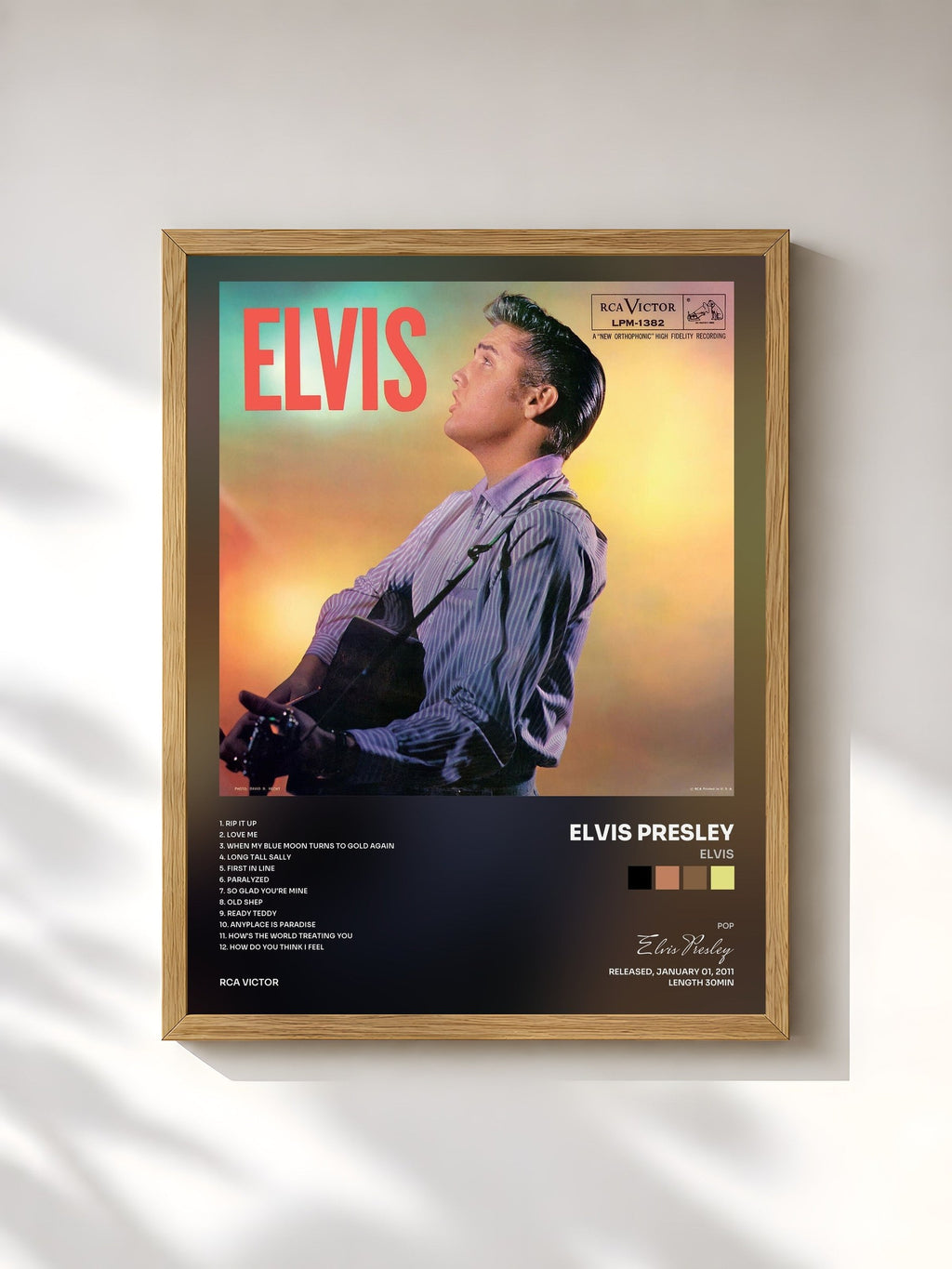 #bois Tableau de l'album Elvis de Elvis Presley, cadre en bois brut, imprimé et encadré en France