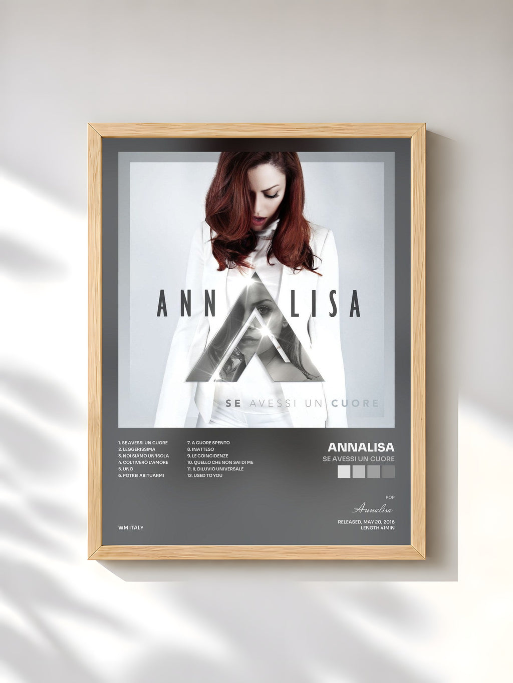 #bois Tableau de l'album Se avessi un cuore de Annalisa, cadre en bois brut, imprimé et encadré en France