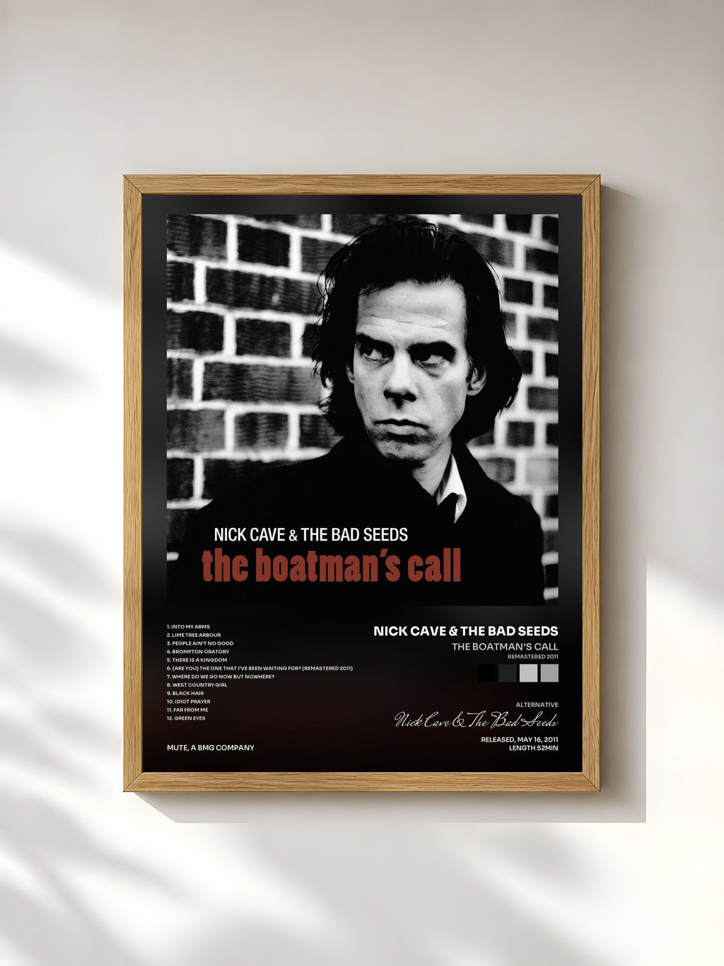 #bois Tableau de l'album The Boatman's Call (Remastered 2011) de Nick Cave & The Bad Seeds, cadre en bois brut, imprimé et encadré en France